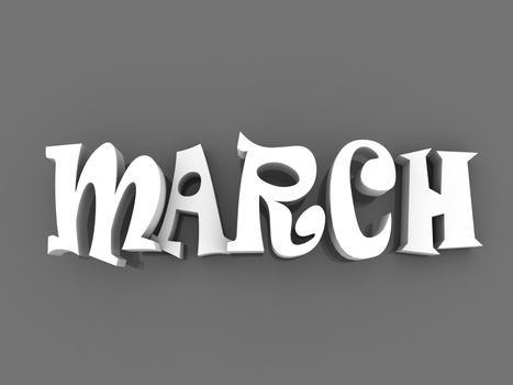 March sign with colour black and white. 3d paper illustration.