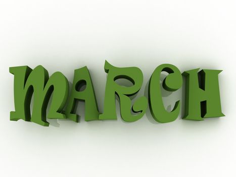 March sign with colour. 3d paper illustration.