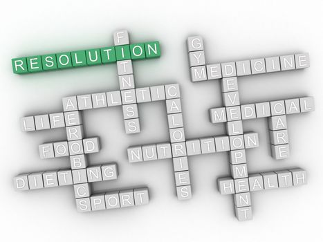 3d Resolution word cloud collage, health concept background