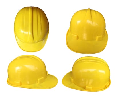 Set of yellow hard hat safety Helmet isolated on white background.