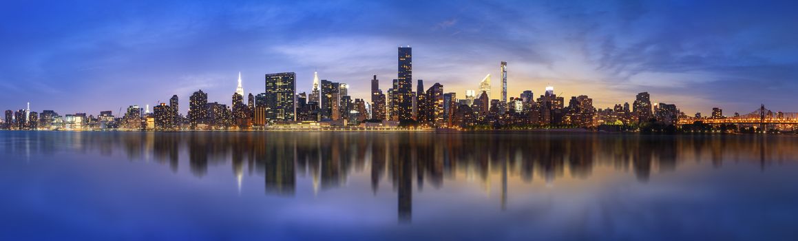 Lower Manhattan skyline. Giant panoramic view USA