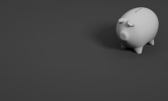 BLACK AND WHITE PHOTO OF PIGGY BANK ON PLAIN BACKGROUND