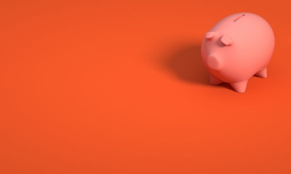 COLOR PHOTO OF PIGGY BANK ON ORANGE BACKGROUND