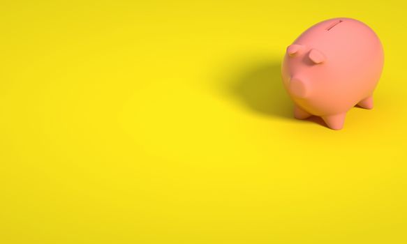 COLOR PHOTO OF PIGGY BANK ON YELLOW BACKGROUND