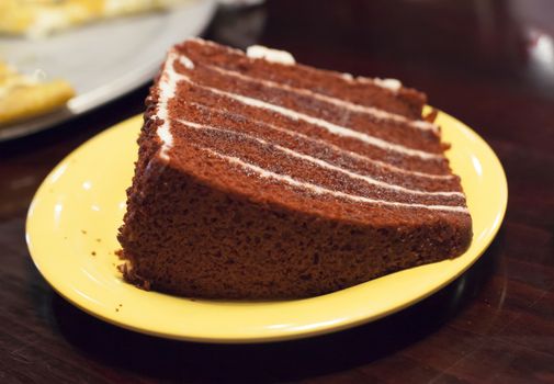 Close up of a slice of red velvet cake