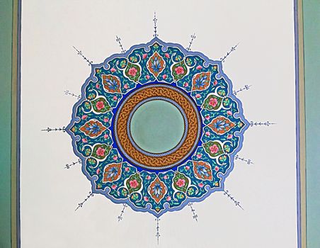 Old Eastern ornament on the ceiling of a mausoleum, Uzbekistan