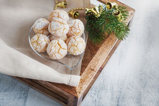 Macaroon snowy peaks and coofee on a table