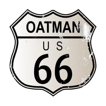 Oatman Route 66 traffic sign over a white background and the legend ROUTE US 66