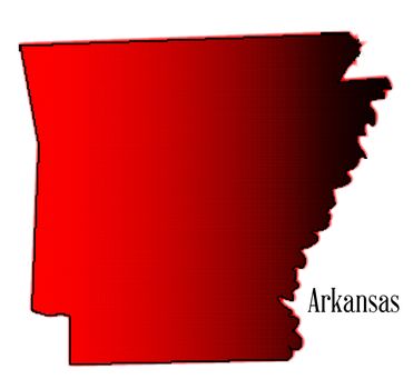 Halftone state map outline of Arkansas over a white background