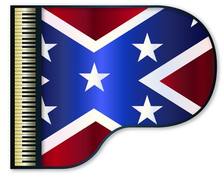 The Confederate flag set into a traditional black grand piano