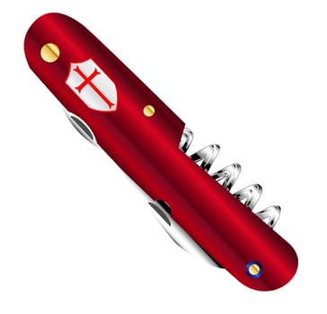 A Swiss style army knife with blade and corkscrew