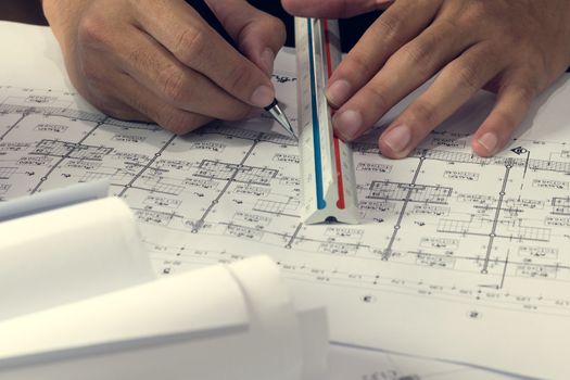 engineering diagram blueprint paper drafting project sketch architectural,selective focus