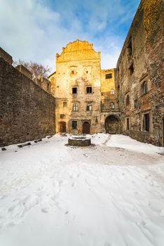 Grodno castle courtyard in winter - Poland