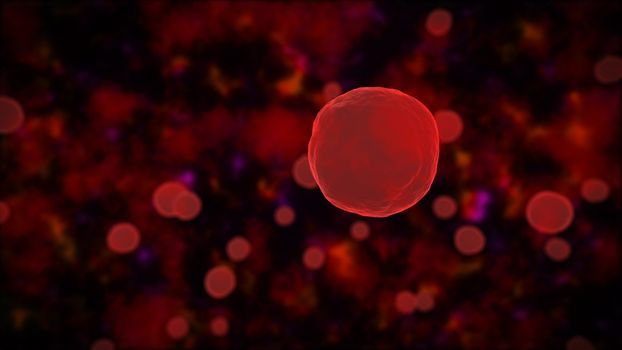 3d rendering of Science background with red abstract cells on dark.