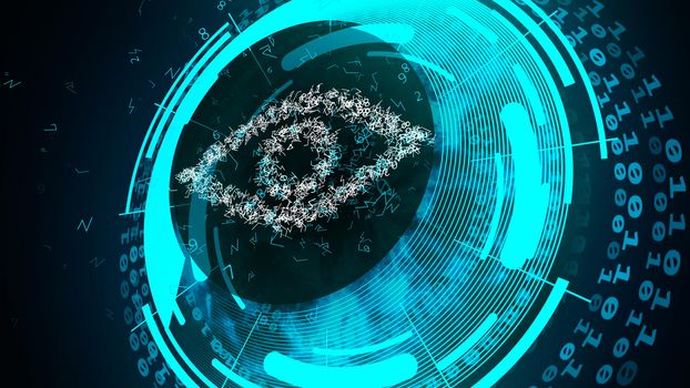 3d illustration of Eye Security concept. Blue color abstract technology for computer graphic internet and business.