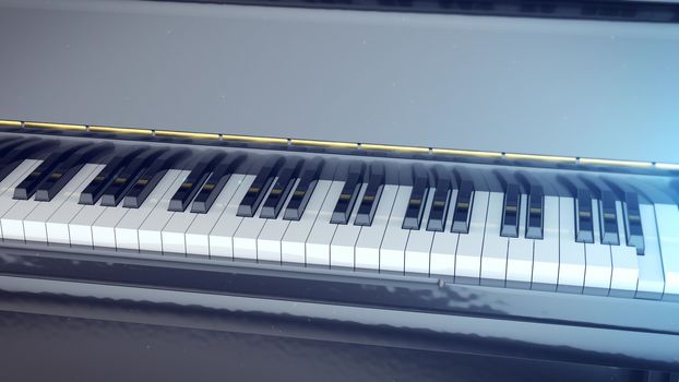 3d rendering of Black and white keys of a piano with a side.