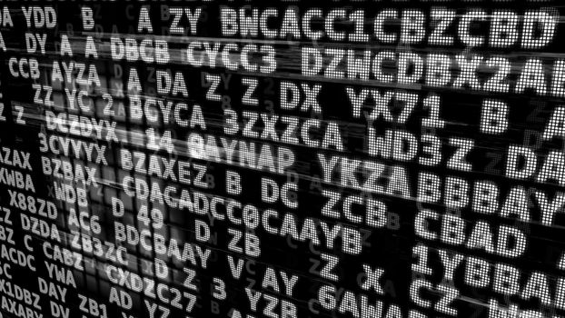 Abstract data code in perspective view. Security technology concept. 3d illustration.