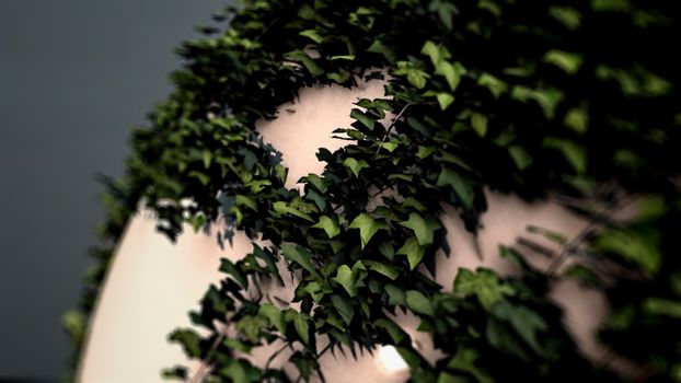 Abstract background with the leaves on a realistic sphere. 3d rendering