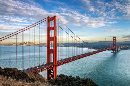 famous Golden Gate Bridge, San Francisco at night, USA