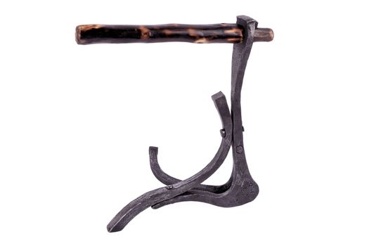 Forged perch ("stand") for the parrot isolated on a white backgroud