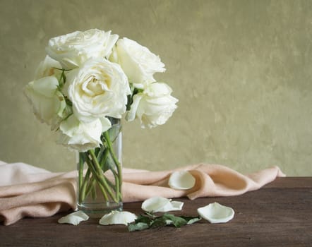 White Roses in vase ,style vintage