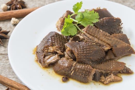 Pot-stewed duck cooked Chinese Herbal in dish.