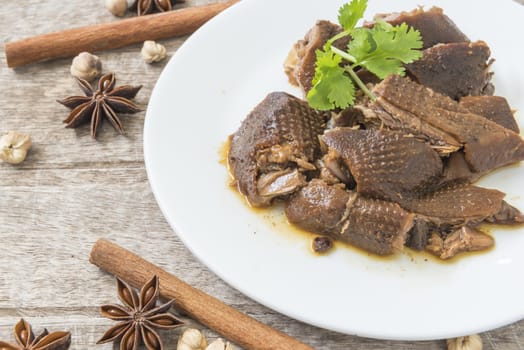 Pot-stewed duck cooked Chinese Herbal in dish.