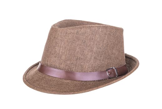 Woven fedora hat isolated on a white background.