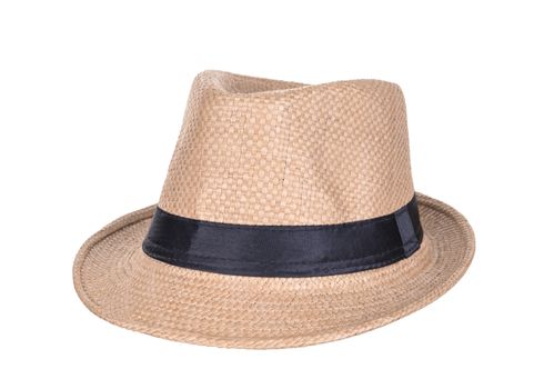 Woven fedora hat isolated on a white background.