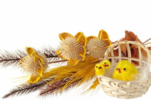 Easter decorations with chicks, bunnies and eggs