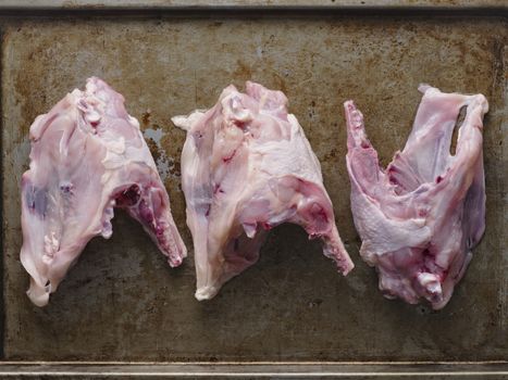 close up of rustic chicken bone carcass soup ingredient