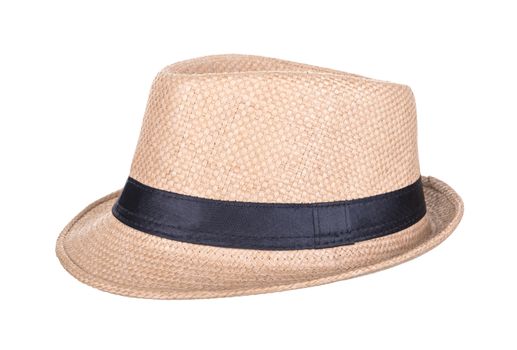 Woven fedora hat isolated on a white background.