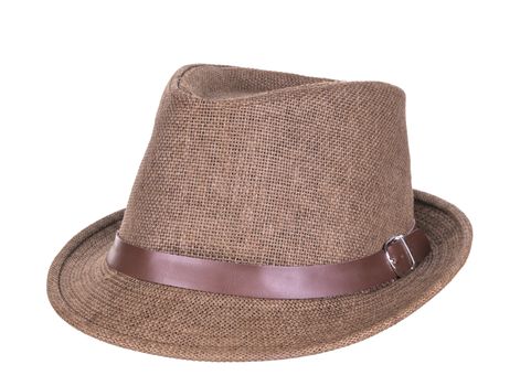 Woven fedora hat isolated on a white background.