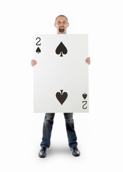 Businessman with large playing card - Two of spades