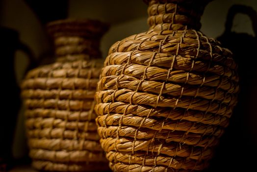Handmade crafts of craftsman working basketry. Bamboo basketry made vase.