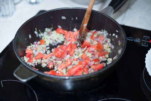 Cooking onion. Frying.