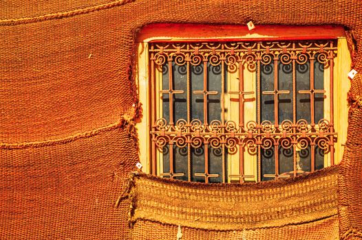 Bedouin Berber nomad tent window detail in the desert Morocco