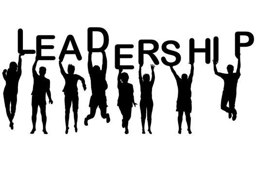 Leadership concept with people silhouettes holding letters with word LEADERSHIP