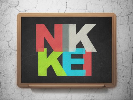 Stock market indexes concept: Painted multicolor text Nikkei on School board background, 3D Rendering