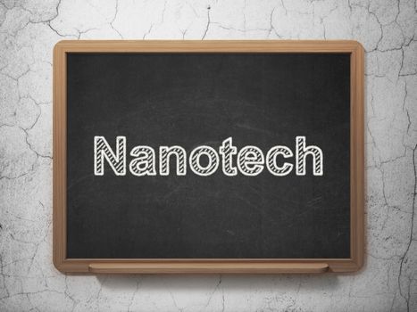 Science concept: text Nanotech on Black chalkboard on grunge wall background, 3D rendering