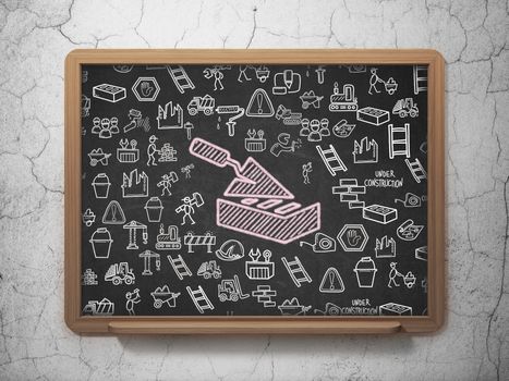 Building construction concept: Chalk Pink Brick Wall icon on School board background with  Hand Drawn Construction Icons, 3D Rendering