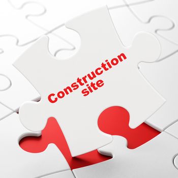 Constructing concept: Construction Site on White puzzle pieces background, 3D rendering