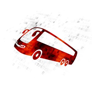 Travel concept: Pixelated red Bus icon on Digital background