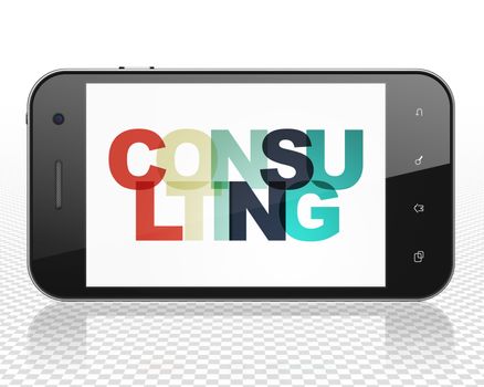 Business concept: Smartphone with Painted multicolor text Consulting on display, 3D rendering