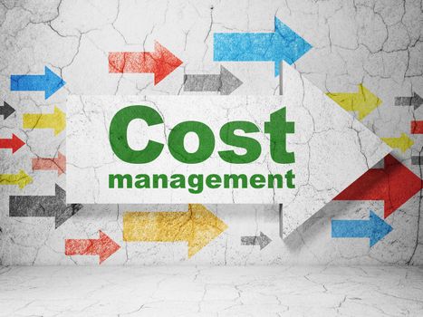 Finance concept:  arrow with Cost Management on grunge textured concrete wall background, 3D rendering
