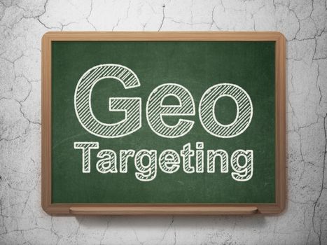Business concept: text Geo Targeting on Green chalkboard on grunge wall background, 3D rendering