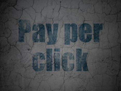 Advertising concept: Blue Pay Per Click on grunge textured concrete wall background