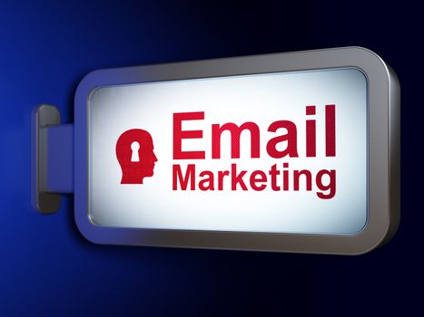 Marketing concept: Email Marketing and Head With Keyhole on advertising billboard background, 3D rendering
