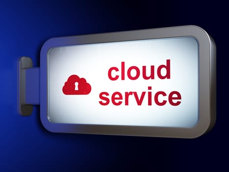 Cloud computing concept: Cloud Service and Cloud With Keyhole on advertising billboard background, 3D rendering