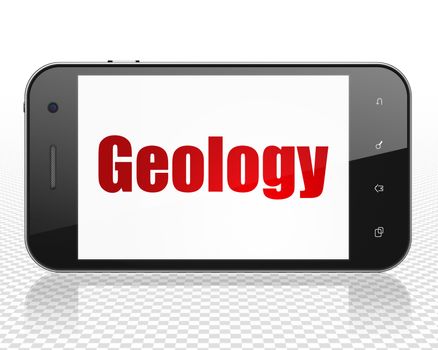 Science concept: Smartphone with red text Geology on display, 3D rendering